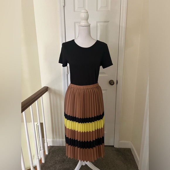 Anthropologie Maeve Pleated Stripe Skirt - Picture 3 of 11